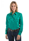 HARD SLOG LADIES Half Placket Light Cotton Shirt L/S | Turquoise
