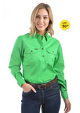 HARD SLOG LADIES Half Placket Light Cotton Shirt L/S | Lime Green