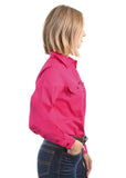 HARD SLOG LADIES Half Placket Light Cotton Shirt L/S | Bright Pink