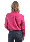 HARD SLOG LADIES Half Placket Light Cotton Shirt L/S | Bright Pink