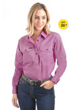 HARD SLOG LADIES Half Placket Light Cotton Shirt L/S | Violet