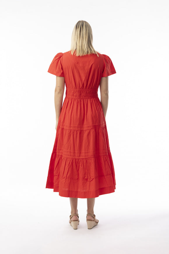 Orientique Poplin Essentials Dress Maxi Ruched | Red