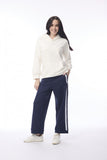 ORIENTIQUE PONTE PANT OVERSIZE SIDE BAND | 4671P NAVY