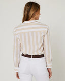 PILBARA | Womens Jacquelin Classic Cotton Shirt | STONE/WHITE