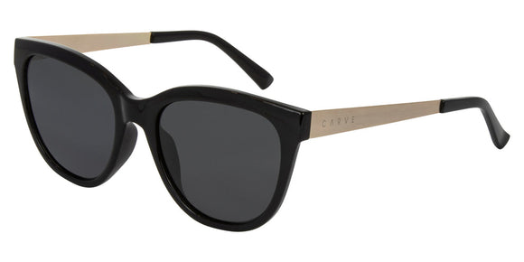 Carve|  Allure Sunglasses | Gloss Back Front with Gold Temple & Grey Polarized Lens
