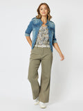 Threadz Georgia Stretch Cotton Wide Leg Jean - Khaki