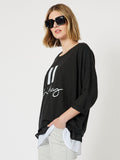 Pause Friday Relaxed 3/4 Sleeve Sweatshirt - Black