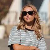 Carve|  Allure Sunglasses | Gloss Back Front with Gold Temple & Grey Polarized Lens