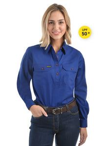 HARD SLOG LADIES Half Placket Light Cotton Shirt L/S | ROYAL BLUE