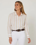 PILBARA | Womens Jacquelin Classic Cotton Shirt | STONE/WHITE