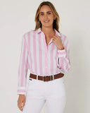 PILBARA | Womens Jacquelin Classic Cotton Shirt | PINK/WHITE
