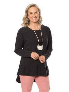 Hi-lo Ruffle Hem Top | Black