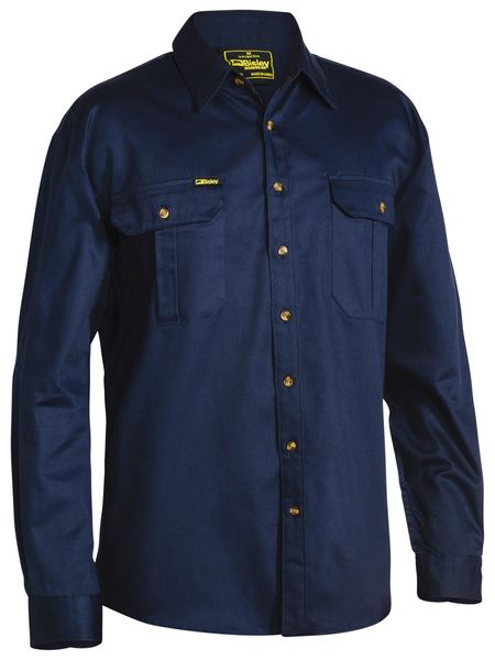 BISLEY Open Front Original Cotton Drill Shirt L/S | Navy