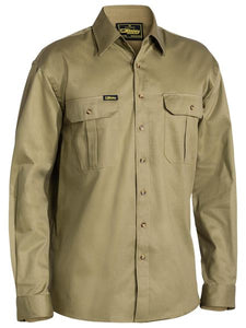 BISLEY |Open Front Original Cotton Drill Shirt L/S | Khaki