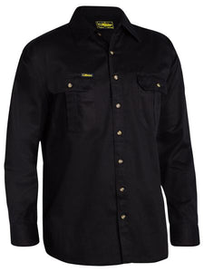 BISLEY |Open Front Original Cotton Drill Shirt L/S | Black