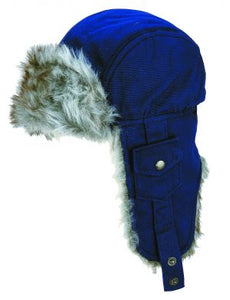 Canvas Flying Cap with fur Lining | Navy