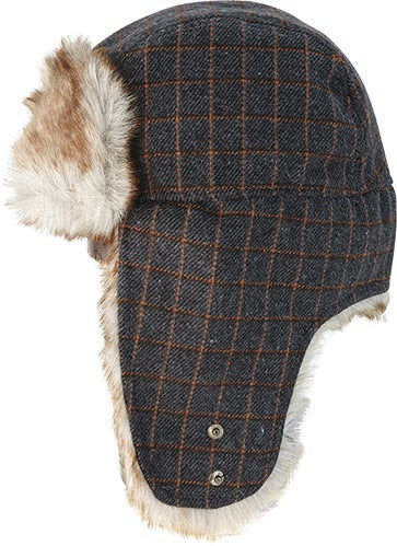 Check Flying Cap with Fur Lining | Grey