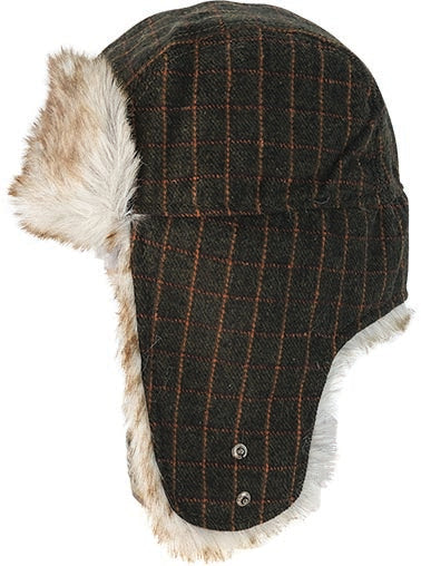 Check Flying Cap with Fur Lining | Olive