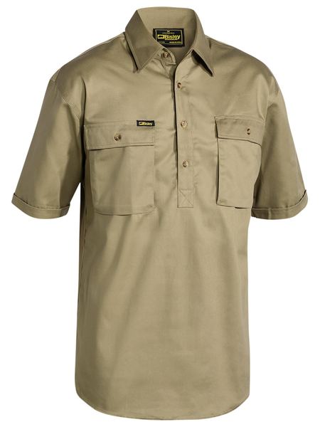 BISLEY |Original Closed Front Cotton Drill Shirt S/S | Khaki