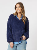 Fluffy V Neck Knit - Navy