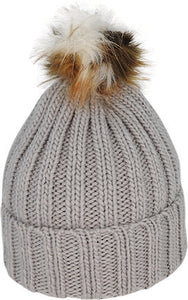 Acrylic Knit Beanie Fur Pom Pom | Grey