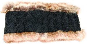 Cable Knit Headband with Faux Fur Lining | Black