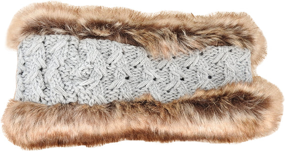Cable Knit Headband with Faux Fur Lining | Grey
