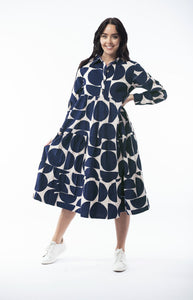Cord Dress Collar Maxi | Navy Print