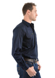 HARD SLOG MENS Half Placket Light Cotton Shirt L/S | Dark Navy