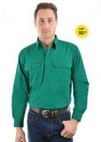 HARD SLOG MENS Half Placket Light Cotton Shirt L/S | Green