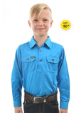 HARD SLOG Kids Half Placket Shirt L/S | Bright Blue