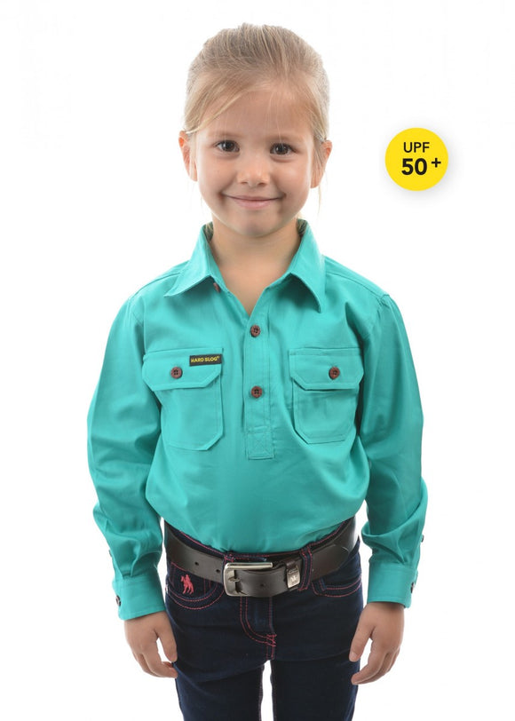 HARD SLOG Kids Half Placket Shirt Turquoise